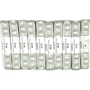 Stuha Sada 10x Vánoční stuha skládaná REINDEER pastelově šedá 15mm x 2m (4,- Kč/m) (8,- Kč/ks) (Vánoční stuha, oboustranná, pastelově šedá, s vetkaným vlascem v obou okrajích)