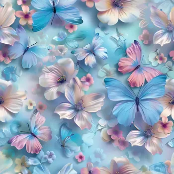 Úplet, Krémovomodré kytičky a motýlci (E) (Top kvalitní úplet Bella digitisk)