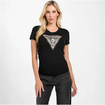 Dámské tričko Dámské Tričko s krátkým rukávem GUESS SS CN TRIANGLE PYTHON TEE W5BI15J1314-JBLK – Černá S