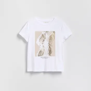 Dámské tričko Reserved - Tričko s lesklým potiskem - bílá - 574GA-00X - 574GA-00X-XL