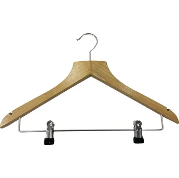 Ramínko Luxusní dřevěné ramínko se zářezem a kovovými klipy