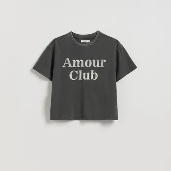 Dámské tričko Reserved - Krátké tričko s potiskem - tmavě šedá - 174HT-90X - 174HT-90X-M