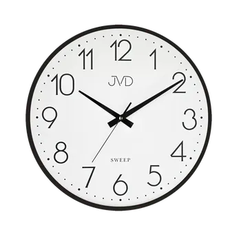 Hodiny JVD Černé nástěnné kovové netikající tiché hodiny JVD HK4169.1 (netikající plynulý chod)
