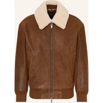 Pánská móda Boss Pánská Kožená Bunda Jonier, hnědá / režná, 48