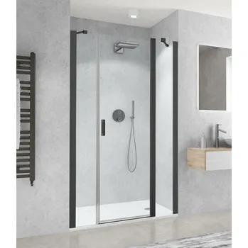 Roth CI FXO+CI EPF Sprchové dveře s pevnou částí a s bočkem 63 cm pro instalaci do niky, 180 cm, otevírací, Černý elox/Transparent, CI FXO/630_CI EPF/1200_cer