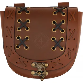 Karnevalový kostým House of Warfare Středověká kožená brašna na opasek se šněrováním, hnědá