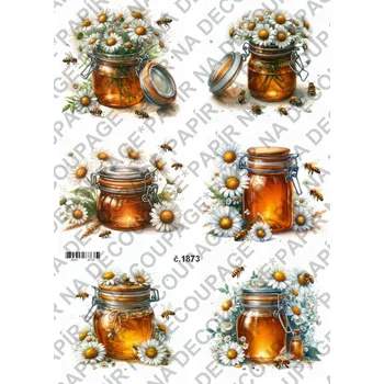 Umělecký papír Rýžový a soft papír na decoupage - Med a kopretiny - KB01873 Materiál: Soft, Rozměr: A4