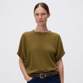 Dámské tričko Reserved - Strukturované tričko kimono - hnědozelená - 423GA-78X - 423GA-78X-L