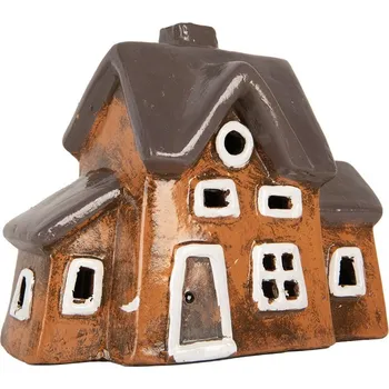Svícen Oranžový keramický svícen na čajovou svíčku domek Village - 20*11*16 cm