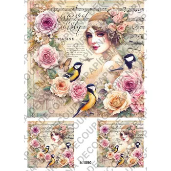 Umělecký papír Rýžový a soft papír na decoupage - Vintage, žena, retro - KB01890 Materiál: Soft, Rozměr: A4