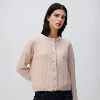 Dámský svetr Reserved - Vlněný kardigan - béžová - 066GS-08M - 066GS-08M-S