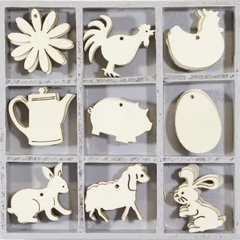 Vánoce Dřevěné ozdoby v boxu 45ks - statek