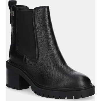 Dámská zimní obuv Kožené kotníkové boty Tommy Hilfiger TH LEATHER CHELSEA CLEATED HEEL dámské, černá barva, na podpatku, FW0FW08774 99X, EUR 36