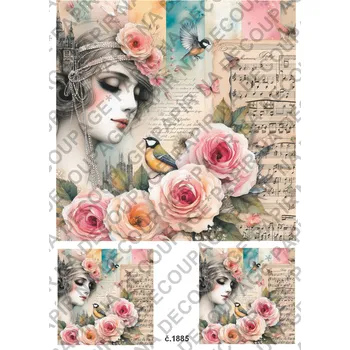 Umělecký papír Rýžový a soft papír na decoupage - Vintage, žena, retro - KB01885 Materiál: Soft, Rozměr: A4