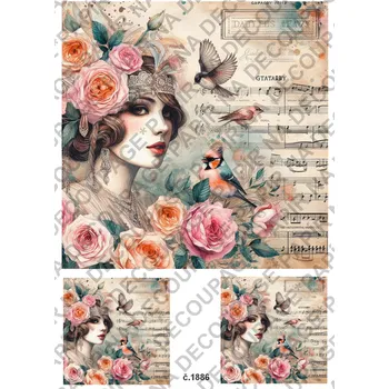 Výtvarný papír Rýžový a soft papír na decoupage - Vintage, žena, retro - KB01886 Materiál: Rýžový papír, Rozměr: A4