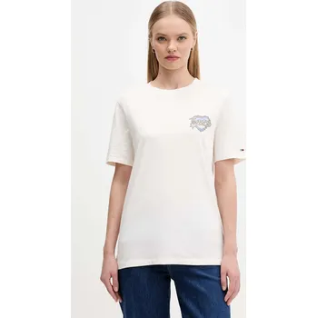 Dámské tričko Bavlněné tričko Tommy Jeans dámské, béžová barva, DW0DW21524 01X, vel. XS