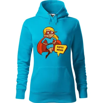 Dámská mikina DOBRÝ TRIKO Dámská mikina s potiskem Super máma Velikost dámské mikiny: 2XL, Barva: Tyrkysová