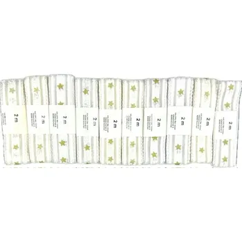 Stuha Sada 10× Vánoční stuha SNOW ROMANCE – bílá 25mm x 2m (14,-Kč/ks) (7,-Kč/m) (Vánoční stuha, transparentní bílá, potisk zlatá hvězda, dekoračně obšité okraje)