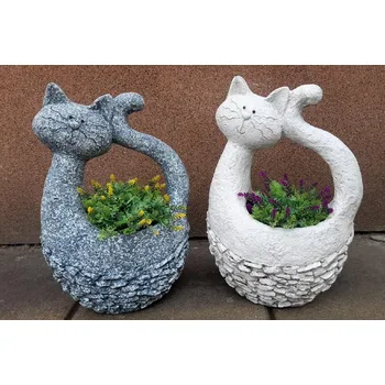 Zahradní dekorace Obal MG kočka šedá + bílá