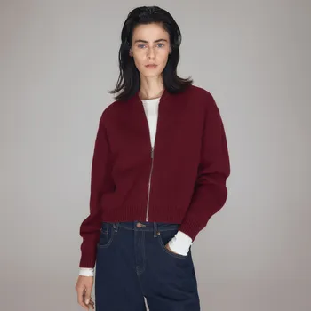 Dámský svetr Reserved - Kratký kardigan na zip - hnědá - XV688-83X - XV688-83X-L