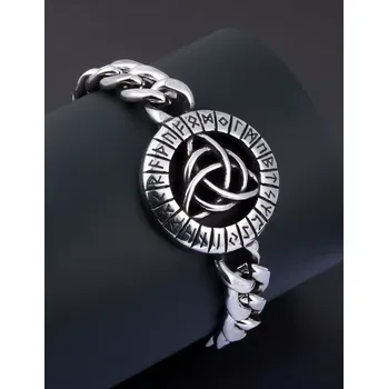 Náramek B-TOP Masivní vikingský náramek z nerezové oceli s přívěskem keltského uzlu a runami