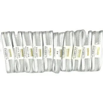 Stuha Sada 10x Vánoční stuha skládaná MONDAN SILVER GRACE 25mm x 2m (7,- Kč/m) (14,-Kč/ks) (Vánoční stuha organzová, bílá, stříbrné prošívání, s vetkaným vlascem)