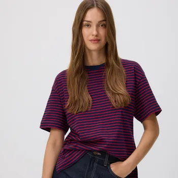 Dámské tričko Reserved - Pruhované bavlněné tričko - karmínová - 955ED-92X - 955ED-92X-L