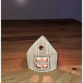 Svícen Malý keramický svícen - domeček - šamotový Motiv: se srdíčkem