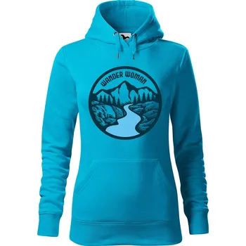 Dámská mikina DOBRÝ TRIKO Dámská mikina s potiskem Wander woman Velikost dámské mikiny: XS, Barva: Tyrkysová