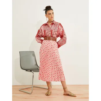 Dámská sukně Koton plisovaná midi sukně s květinovým vzorem Koton tmavě červená | růžová 2321403