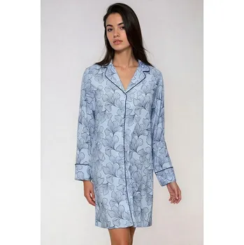 Dámské noční prádlo Propínací noční košile Boyfriend Fit modrá s listy L