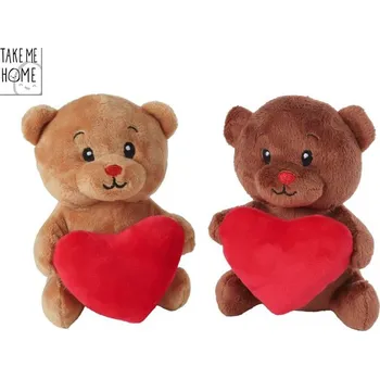 plyšák Take Me Home medvěd plyšový 15 cm sedící se srdíčkem - mix barev (tmavě hnědý, hnědý)