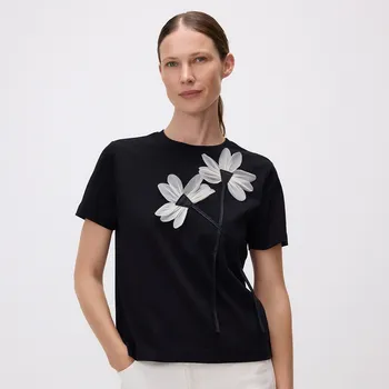 Dámské tričko Reserved - Tričko s květovanou aplikací - černý - 866HD-99X - 866HD-99X-S