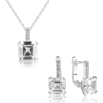 Souprava šperků Stříbrná sada náušnic a náhrdelníku s hranatým zirkonem - Meucci SS388S