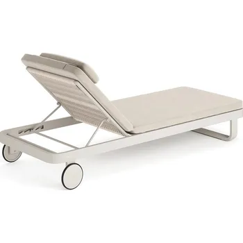 Zahradní lehátko Jati Kebon Polohovací lehátko s kolečky Durbuy, Jati Kebon, rám hliník barva dune mat, výplet lanko 14 mm barva linen, bez celopotahu