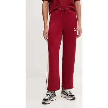 Tepláky Puma Iconic T7 Straight Leg Track Pants vínová barva, vzorované, 627996, S, 83X