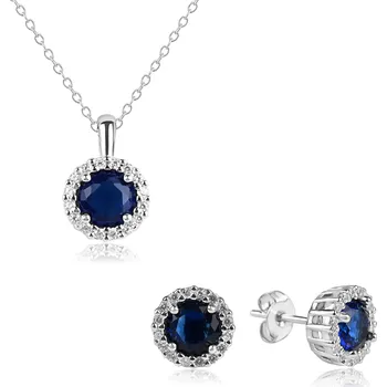 Souprava šperků Stříbrná sada náušnic a náhrdelníku s modrým zirkonem - Meucci SS387S