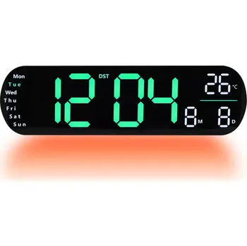 Hodiny JVD Digitální černé nástěnné hodiny s LED zelenými číslicemi JVD DH5502.3 (s celoplošným podsvícením)