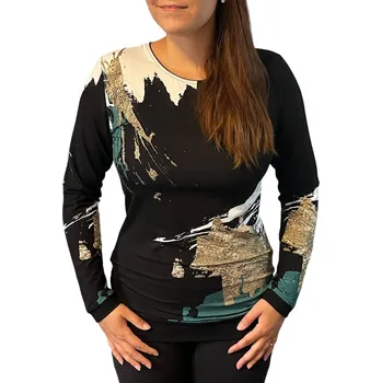 Dámská halenka Halenka Sabatti černá se zeleným vzorem do lemu Velikosti Sabatti: 54