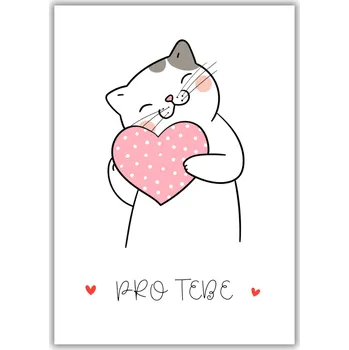 Kočičí paní Přání s kočkou a srdíčkem