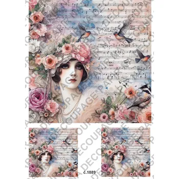 Umělecký papír Rýžový a soft papír na decoupage - Vintage, žena, retro - KB01889 Materiál: Soft, Rozměr: A4