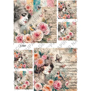 Umělecký papír Rýžový a soft papír na decoupage - Vintage, žena, retro - KB01887 Materiál: Soft, Rozměr: A4
