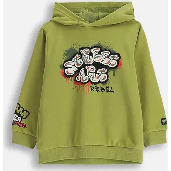 Chlapecká mikina Dětská mikina s bavlnou Coccodrillo zelená barva, s kapucí, s potiskem, SPORTS BOY KIDS ZC5132301SBK 71X, vel. 92