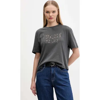 Bavlněné tričko Tommy Jeans DW0DW21957 šedá 90X, vel. M