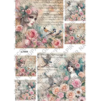 Umělecký papír Rýžový a soft papír na decoupage - Vintage, žena, retro - KB01884 Materiál: Soft, Rozměr: A4