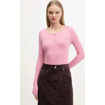 Pánské tričko Tričko s dlouhým rukávem Tommy Jeans růžová barva, DW0DW21575 39X, vel. M