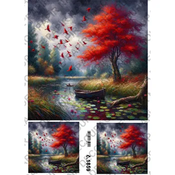 Umělecký papír Rýžový a soft papír na decoupage - Krajinka abstrakt - KB01859 Materiál: Soft, Rozměr: A4