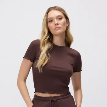 Dámské tričko Reserved - Proužkované tričko - tmavě hnědá - 412GA-89X - 412GA-89X-S