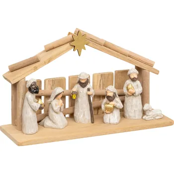 Vánoční dekorace Atmosphera Betlém + 7 figurek, 30 x 18 cm