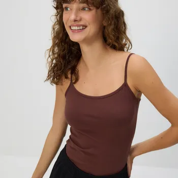 Dámské tričko Reserved - Bavlněný top - tmavě hnědá - 467GA-89X - 467GA-89X-XL